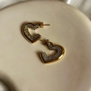 Pavé Heart-Cut Steel Stud Earrings