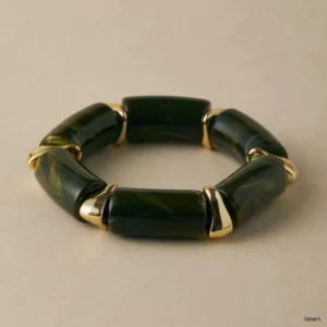 Chunky Green Resin Bracelet with Gold Accents