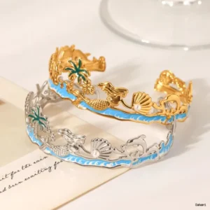 Silver Mermaid Fantasy Enamel Cuff