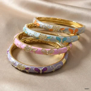Lavender Blossom Enamel Bangle with Butterfly Motif