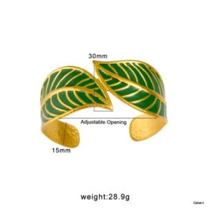 Adjustable Green Leaf Cuff Bracelet