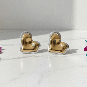 Two-Tone Heart shape Gold Silver Earrings
