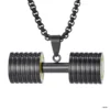 Dumbbell Pendant Necklace with PVD plating Non-tarnish and sweatproof - Black