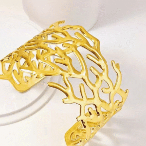 Golden Coral Reef Cuff Bracelet – Artistic Textured Gold Finish