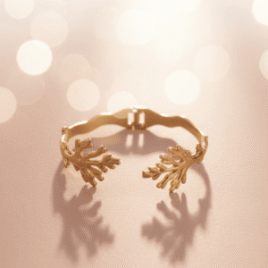 Golden Coral Reef Open Cuff – 18k Gold-Plated Nature-Inspired Bracelet