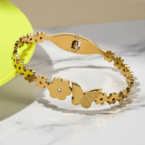 Graceful Butterfly & Flower Bracelet – Stainless Steel with Sparkling Zircons