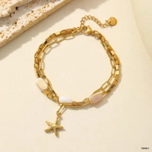 Layered Shell Bracelet with Starfish Charm