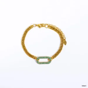Curb Chain Bracelet with Green Crystal Frame