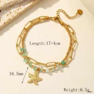 Layered Green Bead Bracelet with Starfish Charm
