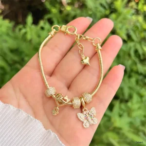 Chain Bracelet with Heart, Crown, and Butterfly Charms