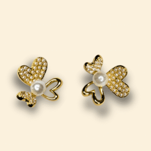 3-Heart Gold Pearl Earrings