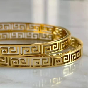 Greek Key Classic Gold Bangle – Heritage Elegance