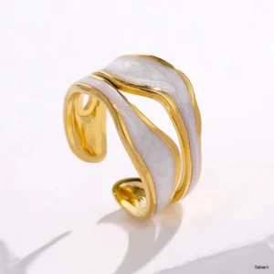 White Enamel Cuff Ring 18K Gold Plated