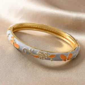 Blue Blossom Enamel Bangle with Butterfly Motif