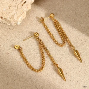 Gold Spike Chain Drop Earrings