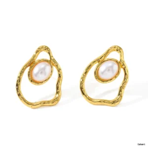 Textured Gold Pearl Stud Earrings