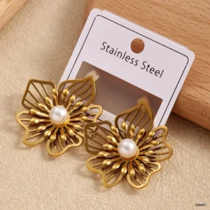 Cutout Petal Pearl Flower Stud Earrings