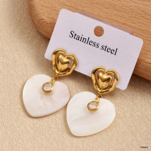 Shell Heart Drop Statement Earrings