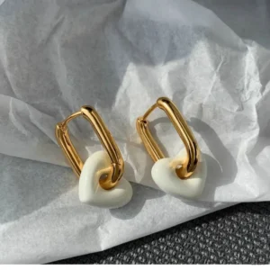 Chunky Vanila Enamel Heart Hoop Earrings