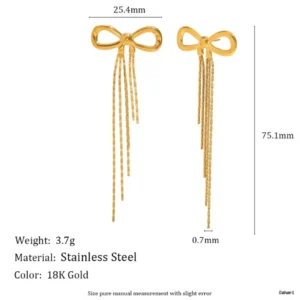 Minimalist Gold Bow Tassel Earrings