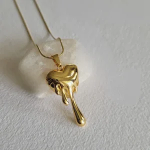 Molten Gold Heart Pendant Necklace – Sculptural Passion