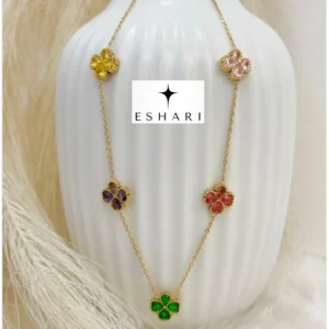 Eshari Rainbow Florals Necklace – Gold-Plated Vibrant Blossoms