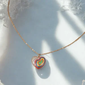 Rainbow Layered Heart Pendant Necklace – Multicolor Sparkle