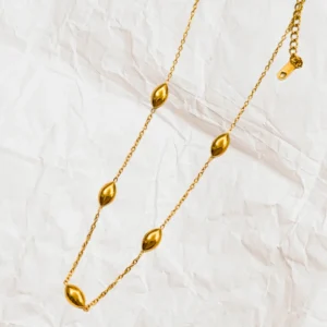 Marquise Gold Station Necklace – Sleek Sculptural Accents