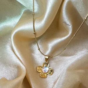 Opaline Bloom Pendant Necklace – Gold-Plated Modern Elegance