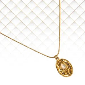 Aurora Oval Pendant Necklace – Sculpted Gold & Opal Shine