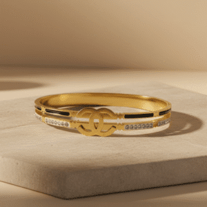 Iconic Double Link Gold Bangle – Modern Crystal Accent