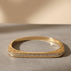 Square Edge Gold Bangle – Crystal-Embellished Modern - Baby Size
