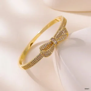 Zircon Bow Gold-Plated Copper Bangle