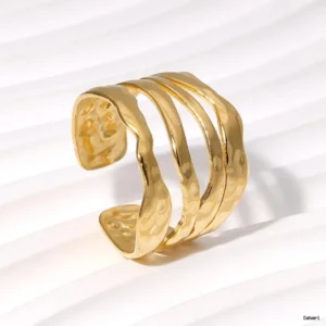 Triple Band Open Cuff Ring 18K Gold PVD