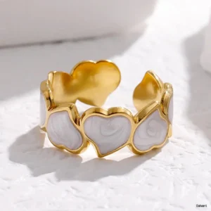 Heart Band Ring with White Enamel